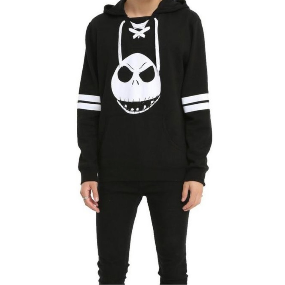 Disney’s Jack Skellington black Hockey fleece hoodie size Large
